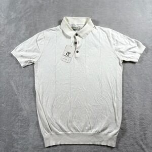 Collars & Co Knit Polo Shirt Mens Medium‎ Beige Silk Cotton Regular Fit Casual